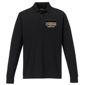 Retro Orange And White Football 8 Bit Video Game Performance Long Sleeve Polo