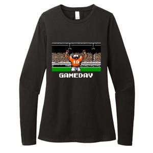 Retro Orange And White Football 8 Bit Video Game Womens CVC Long Sleeve Shirt