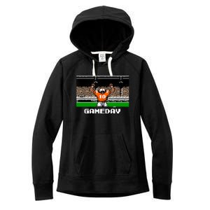 Retro Orange And White Football 8 Bit Video Game Women's Fleece Hoodie