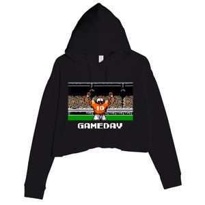 Retro Orange And White Football 8 Bit Video Game Crop Fleece Hoodie