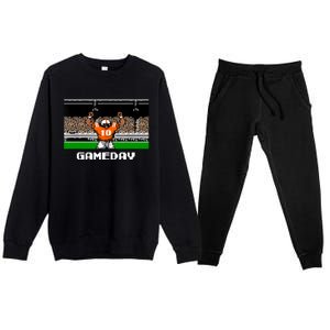 Retro Orange And White Football 8 Bit Video Game Premium Crewneck Sweatsuit Set