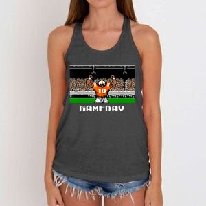 Retro Orange And White Football 8 Bit Video Game Women's Knotted Racerback Tank