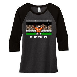 Retro Orange And White Football 8 Bit Video Game Women's Tri-Blend 3/4-Sleeve Raglan Shirt