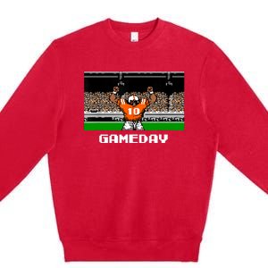 Retro Orange And White Football 8 Bit Video Game Premium Crewneck Sweatshirt