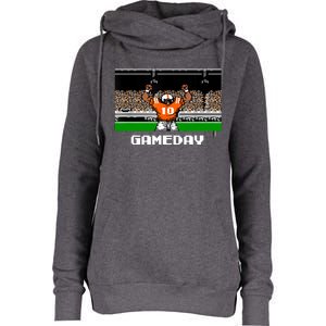 Retro Orange And White Football 8 Bit Video Game Womens Funnel Neck Pullover Hood