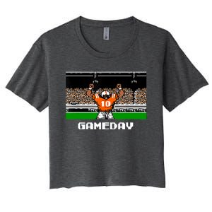 Retro Orange And White Football 8 Bit Video Game Women's Crop Top Tee