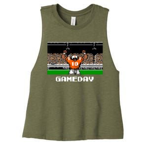 Retro Orange And White Football 8 Bit Video Game Women's Racerback Cropped Tank