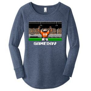 Retro Orange And White Football 8 Bit Video Game Women's Perfect Tri Tunic Long Sleeve Shirt