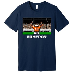 Retro Orange And White Football 8 Bit Video Game Premium T-Shirt