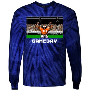 Retro Orange And White Football 8 Bit Video Game Tie-Dye Long Sleeve Shirt