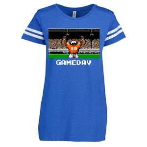 Retro Orange And White Football 8 Bit Video Game Enza Ladies Jersey Football T-Shirt