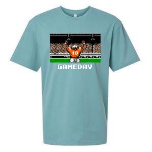 Retro Orange And White Football 8 Bit Video Game Sueded Cloud Jersey T-Shirt