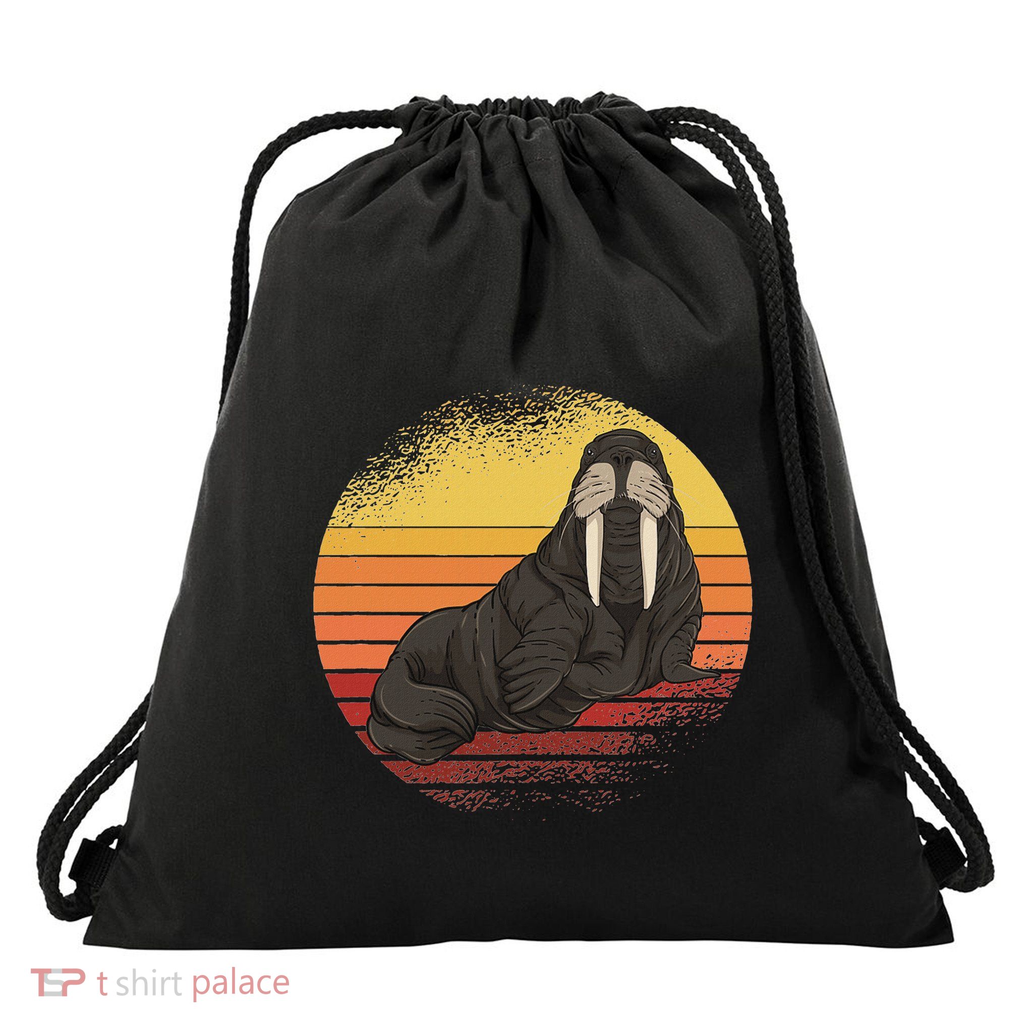 Retro Ocean Animal Sea Walrus Lover Walrus Drawstring Bag