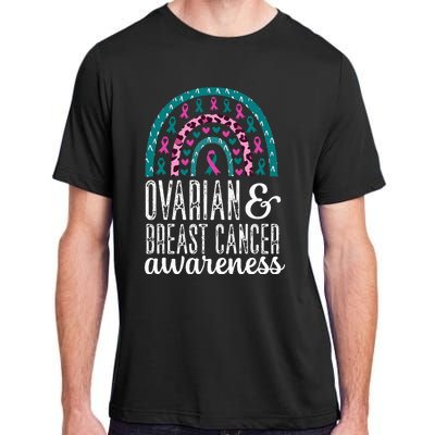 Rainbow Ovarian and Breast Cancer Awareness Pink Teal Ribbon Adult ChromaSoft Performance T-Shirt