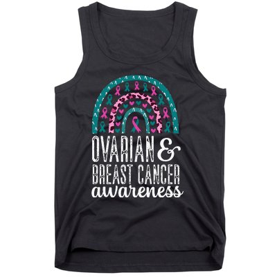 Rainbow Ovarian and Breast Cancer Awareness Pink Teal Ribbon Tank Top