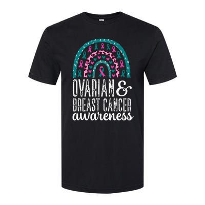 Rainbow Ovarian and Breast Cancer Awareness Pink Teal Ribbon Softstyle® CVC T-Shirt