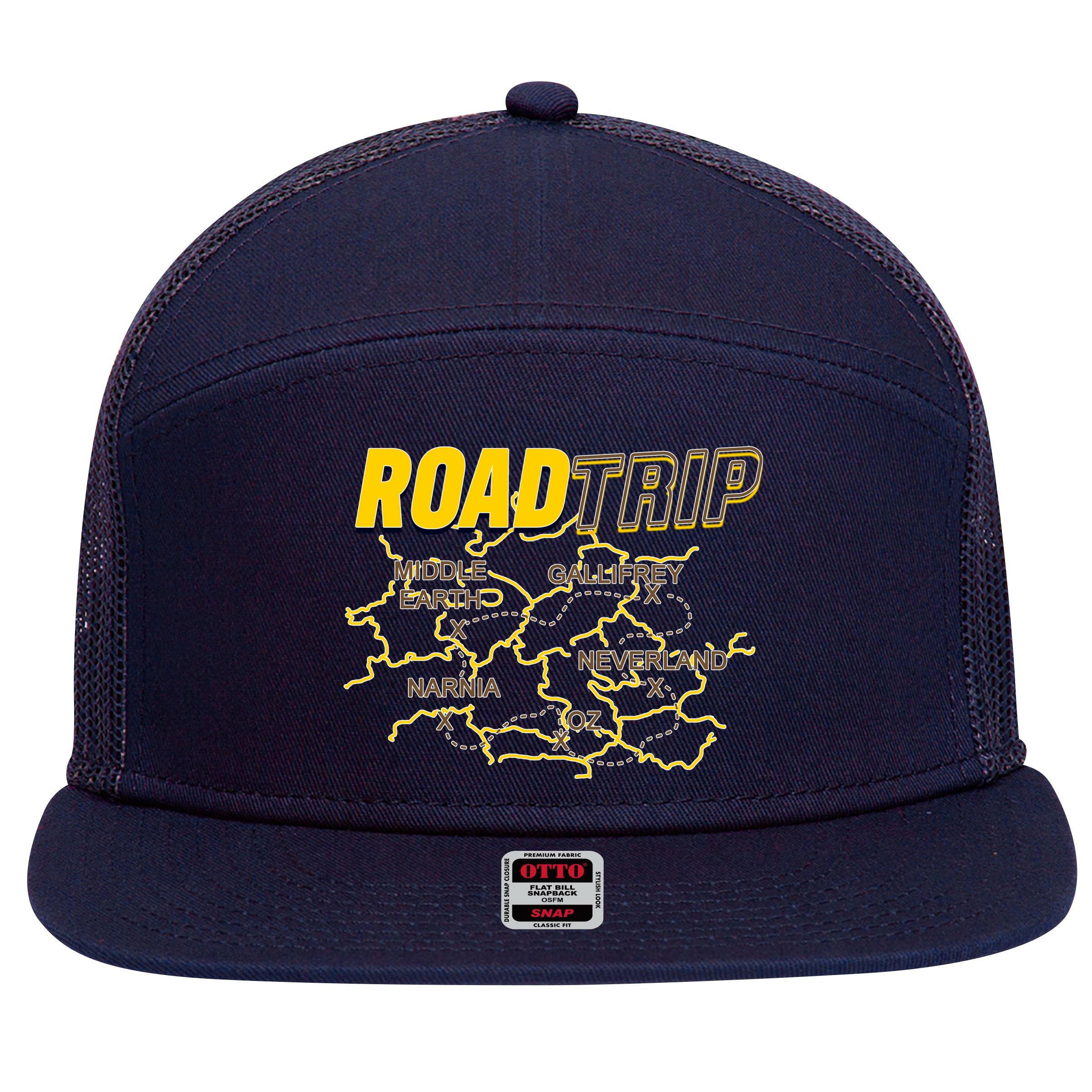 Road Trip Fantasy Treasure Map 7 Panel Mesh Trucker Snapback Hat