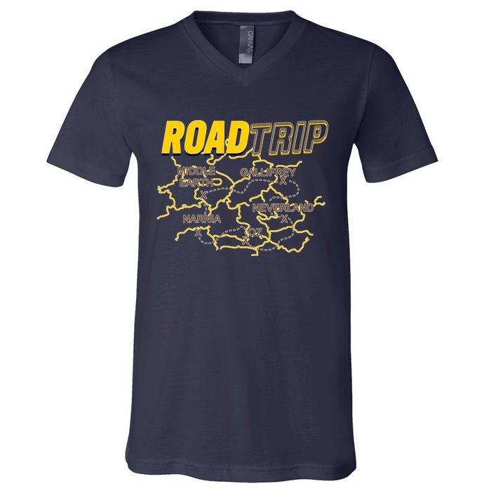 Road Trip Fantasy Treasure Map V-Neck T-Shirt