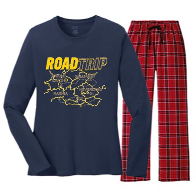 Road Trip Fantasy Treasure Map Women's Long Sleeve Flannel Pajama Set 