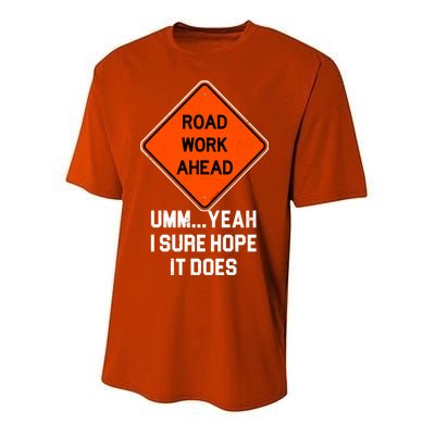 Road Work Ahead Funny Construction Youth Performance Sprint T-Shirt