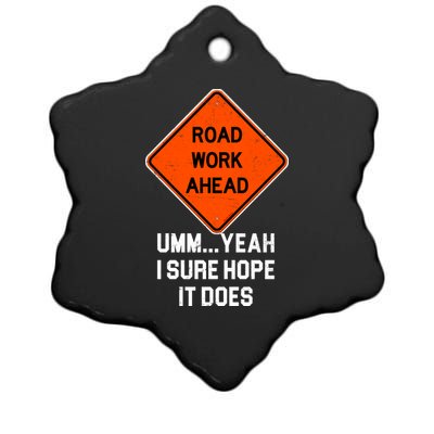 Road Work Ahead Funny Construction Ceramic Star Ornament