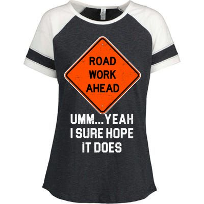 Road Work Ahead Funny Construction Enza Ladies Jersey Colorblock Tee