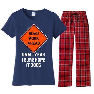 Road Work Ahead Funny Construction Women's Flannel Pajama Set