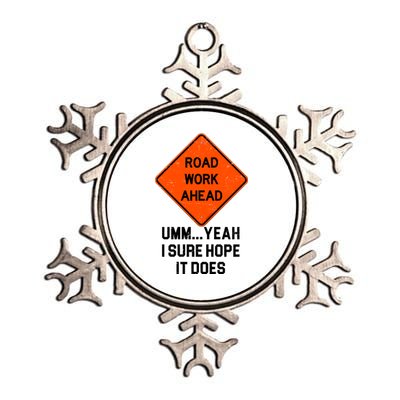 Road Work Ahead Funny Construction Metallic Star Ornament