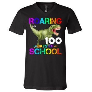 Roaring Into 100 Days Of School V-Neck T-Shirt