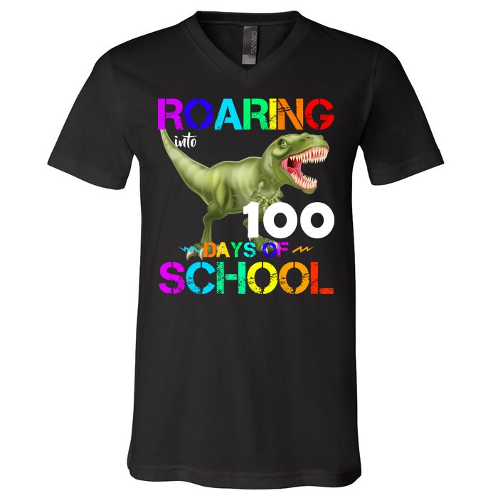 Roaring Into 100 Days Of School V-Neck T-Shirt