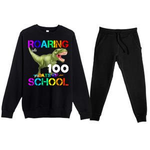 Roaring Into 100 Days Of School Premium Crewneck Sweatsuit Set