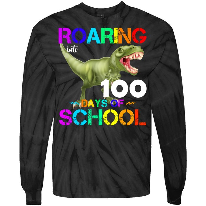 Roaring Into 100 Days Of School Tie-Dye Long Sleeve Shirt