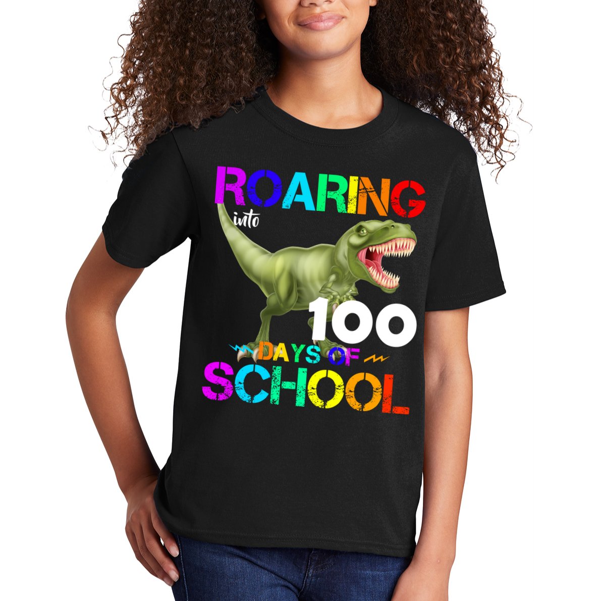 Roaring Into 100 Days Of School Kids T-Shirt