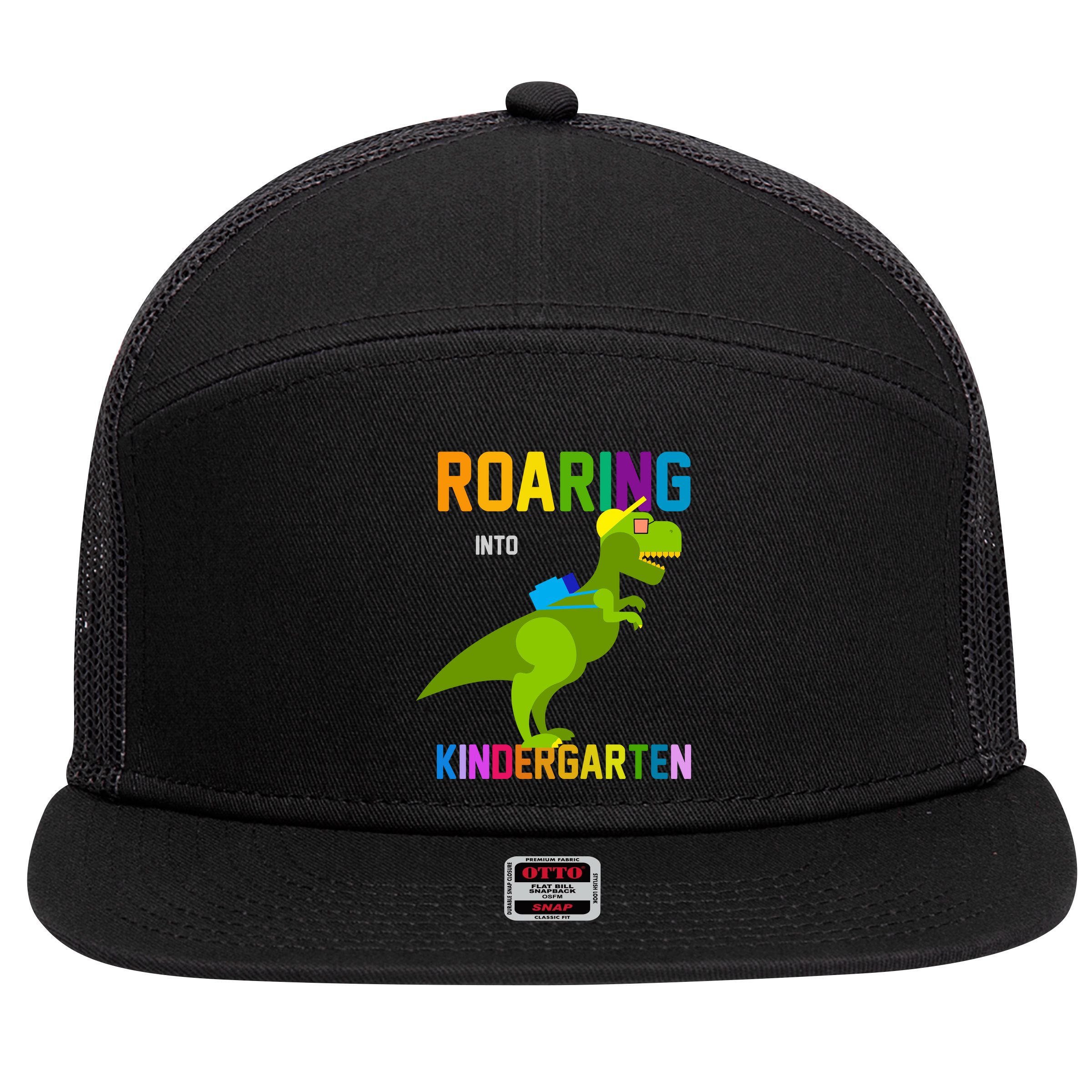 Roaring Into Kindergarten 7 Panel Mesh Trucker Snapback Hat