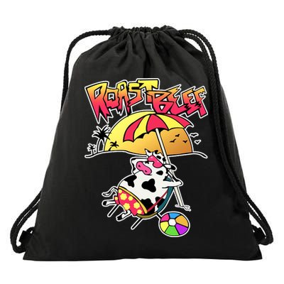 Roast Beef Dustin Cow On The Beach Drawstring Bag
