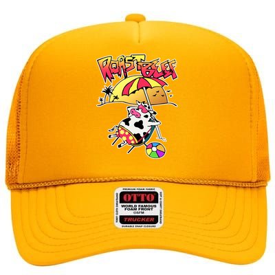 Roast Beef Dustin Cow On The Beach High Crown Mesh Back Trucker Hat