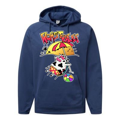 Roast Beef Dustin Cow On The Beach Performance Fleece Hoodie