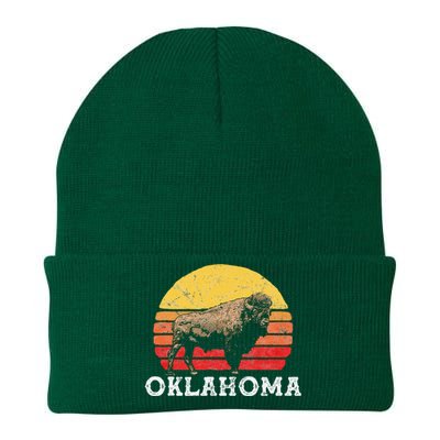 Retro Oklahoma & Bison Vintage American Buffalo 80s Sunset Knit Cap Winter Beanie