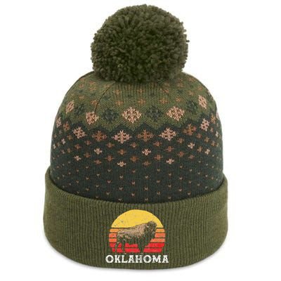 Retro Oklahoma & Bison Vintage American Buffalo 80s Sunset The Baniff Cuffed Pom Beanie