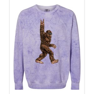 Rock On Bigfoot Sasquatch Loves Rock And Roll Sunglasses On Colorblast Crewneck Sweatshirt