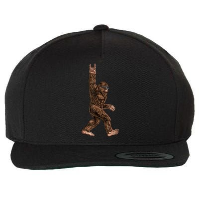 Rock On Bigfoot Sasquatch Loves Rock And Roll Sunglasses On Wool Snapback Cap