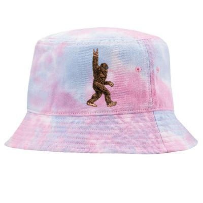 Rock On Bigfoot Sasquatch Loves Rock And Roll Sunglasses On Tie-Dyed Bucket Hat