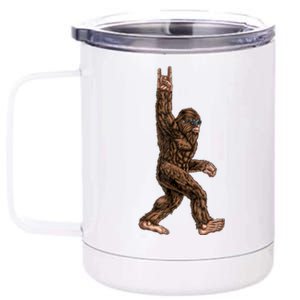 Rock On Bigfoot Sasquatch Loves Rock And Roll Sunglasses On 12 oz Stainless Steel Tumbler Cup