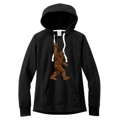 Rock On Bigfoot Sasquatch Loves Rock And Roll Sunglasses On Women's Fleece Hoodie