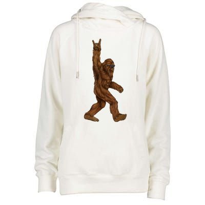 Rock On Bigfoot Sasquatch Loves Rock And Roll Sunglasses On Womens Funnel Neck Pullover Hood