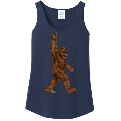 Rock On Bigfoot Sasquatch Loves Rock And Roll Sunglasses On Ladies Essential Tank