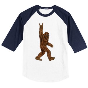 Rock On Bigfoot Sasquatch Loves Rock And Roll Sunglasses On Baseball Sleeve Shirt