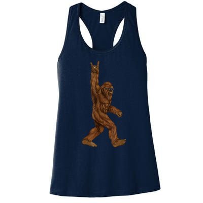 Rock On Bigfoot Sasquatch Loves Rock And Roll Sunglasses On Women's Racerback Tank