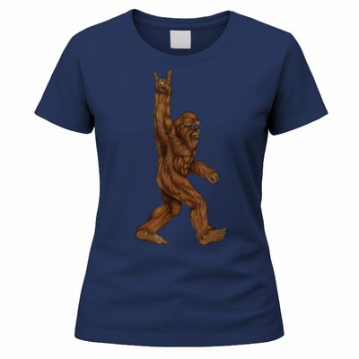 Rock On Bigfoot Sasquatch Loves Rock And Roll Sunglasses On Women's T-Shirt