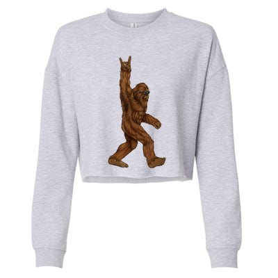 Rock On Bigfoot Sasquatch Loves Rock And Roll Sunglasses On Cropped Pullover Crew